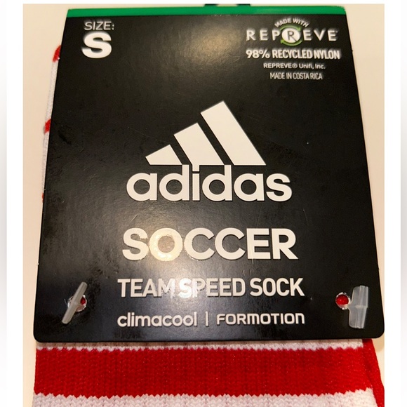 Adidas Team Speed OTC Soccer Socks 1 Pair Youth 13C-4Y Red & White w Logo NEW! - Picture 2 of 8